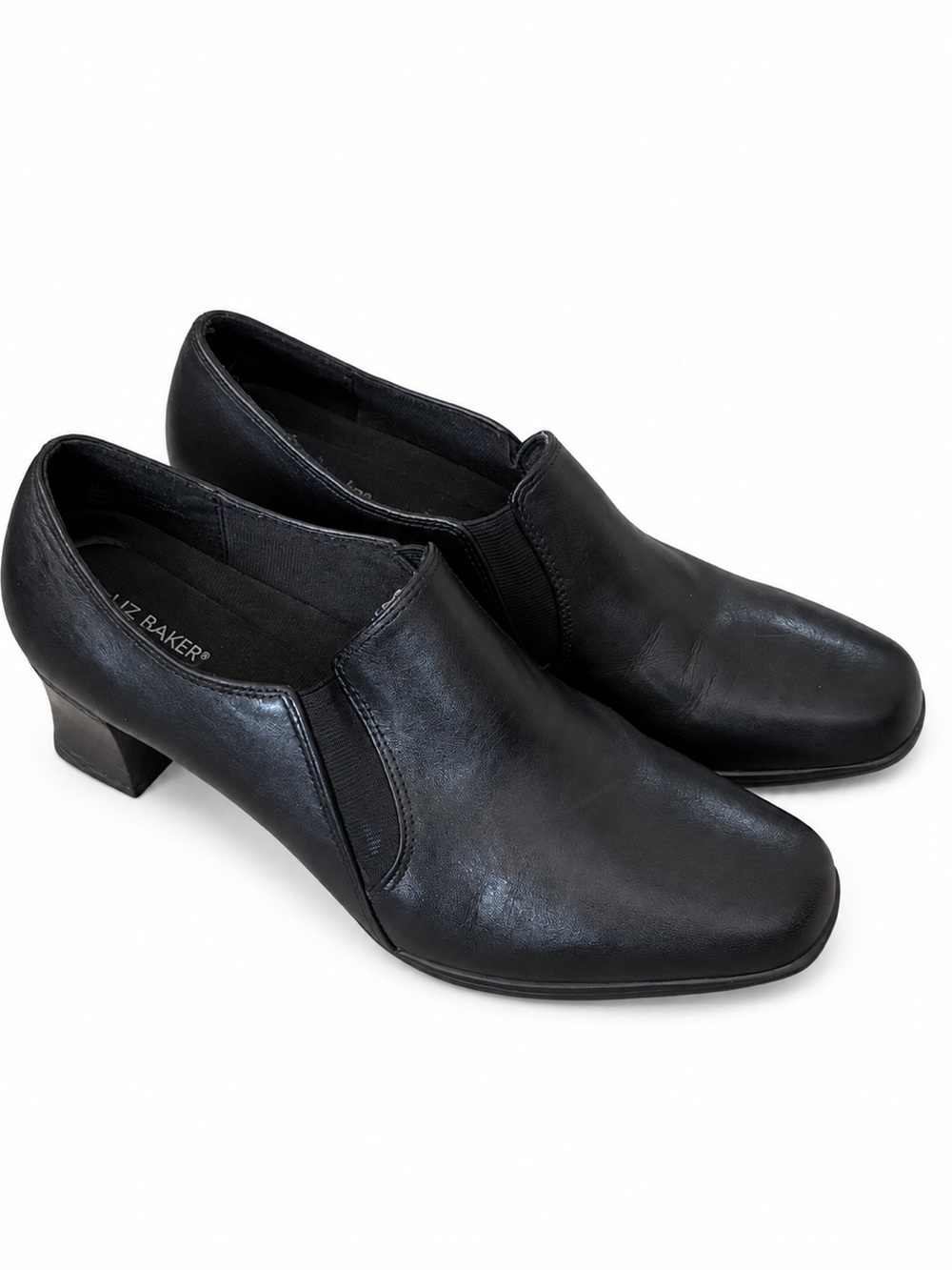 Liz Baker Black Leather Loafer Heels Women’s 8.5M Square Toe Career Shoes - Picture 2 of 7